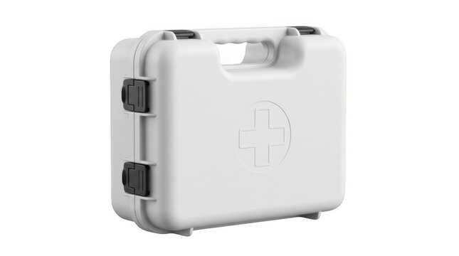 White first aid storage case with medical cross symbol isolated on a transparent background