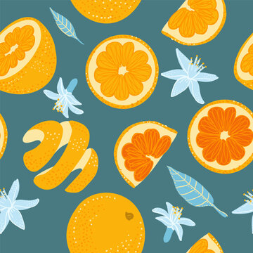 Seamless square pattern with oranges