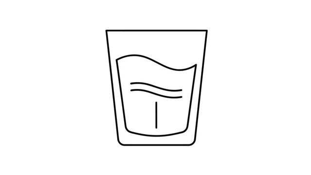 Minimalist outline drawing of a drinking glass filled with water and fresh wave lines, isolated on white background.
