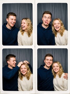 Siblings playfully joking in modern photo booth strip