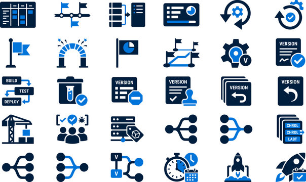 Version control icons blue navy software engineering branch workflow