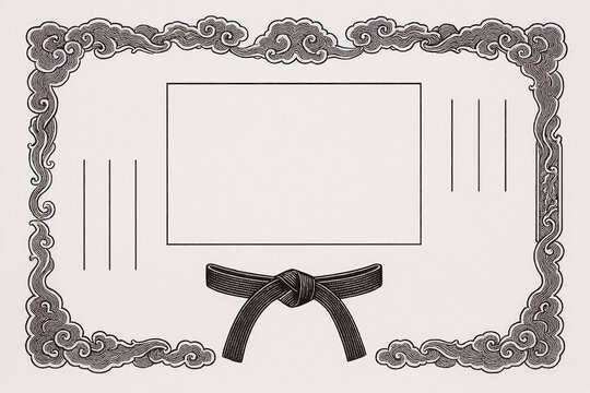 Certificate dan grade diplom karate. Old vintage diplom paper, with frame texture background art design.