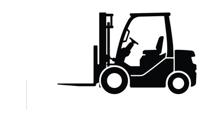 Fototapeta premium A black silhouette of a forklift truck stands against a white background