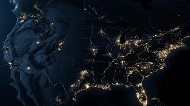 Earth at Night Glowing with City Lights Across North America Continent