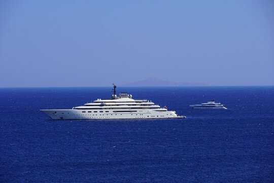 A super yacht near the coast of Varkiza, in Attica, Greece