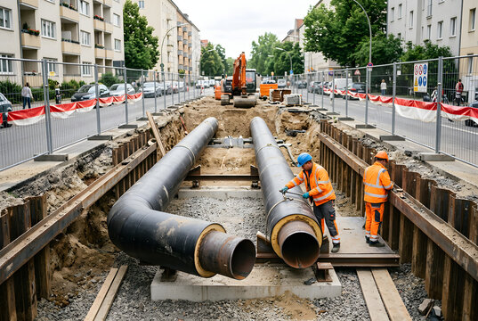 Ausbau eines st&auml;dtischen Fernw&auml;rmenetzes mit ged&auml;mmten Stahlrohren