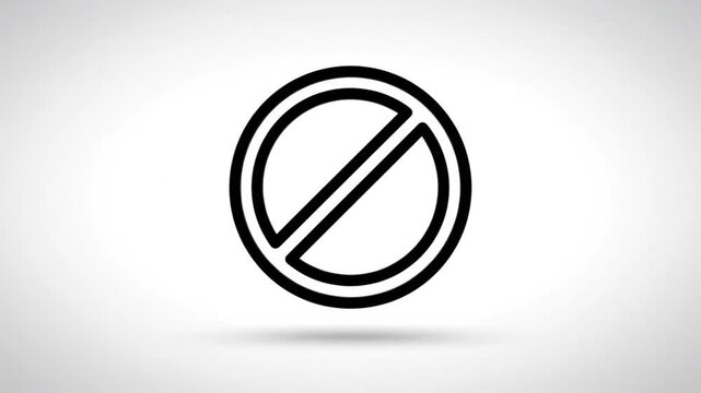 black prohibition sign rotating on a white background with a subtle shadow and minimalist design