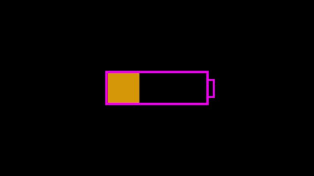 Animated battery icon charging from empty red to full green level. Charging with electricity at the station. Fast battery charging icon animation power full battery, 4k Video