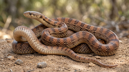 Obraz premium Smooth snake (Coronella austriaca) coiled on the ground in natural habitat