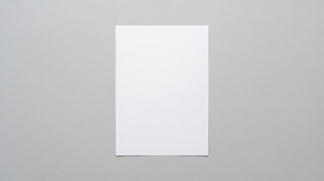 top view empty white paper sheet mockup isolated on minimalist light gray background with copy space