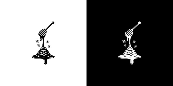 Monochrome Honey Dipper and Beehive Logo Design