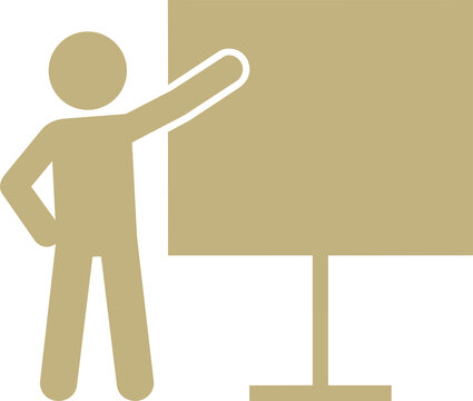 Sand Stick Figure Pointing at Presentation Board Teaching Icon Isolated on Transparent Background PNG Vector