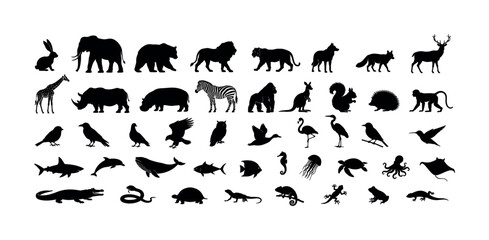 Fototapeta premium Collection of diverse animal silhouettes on a white background
