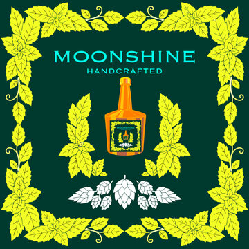 vector, vector graphics, moonshine, berries, maize, label, sticker, blueberry, oak, wormwood, wild berry, rowan, juniper, alcoholic beverages, bourbon, spirits, alcoholic products