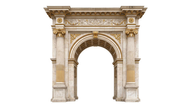 Ornate classical archway with gilded Corinthian columns and intricate carvings