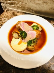 Quail Stuffed with Foie Gras Mousse, Served with Cauliflower Purée © aure50