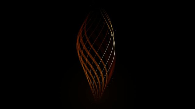 Orange glowing light curves rotating gracefully against deep black background abstract motion graphic seamless loop for modern visual design.