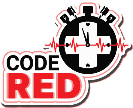 Code Red Emergency Stopwatch Typography with Heartbeat Waveform for Urgent Warning and Alert Design
