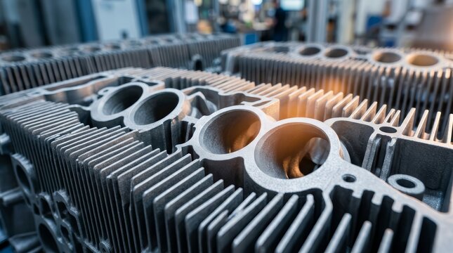 Detailed macro view of a 3D printing cylinder petrol engine component.