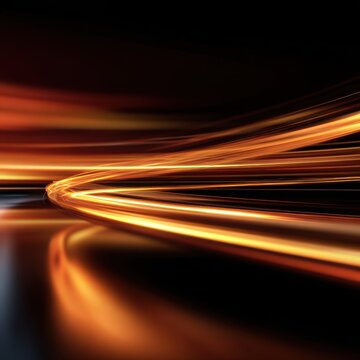 Dynamic abstract golden light trails creating smooth flowing curves against a dark background symbolizing speed and futuristic motion concepts