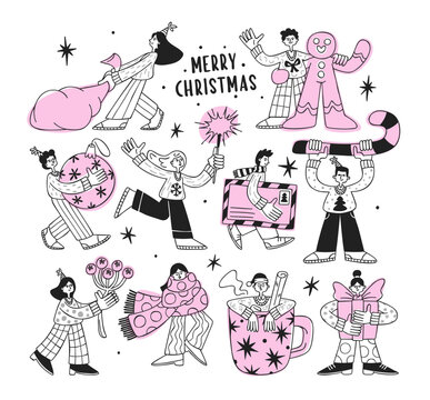Christmas People Celebrating Festive Activities Doodle