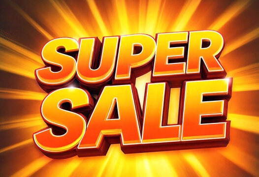 Bright and eyecatching super sale promotion text with glowing effects and radiant background design