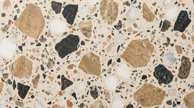 A colorful mosaic tile design showcasing a decorative terrazzo pattern suitable for flooring.