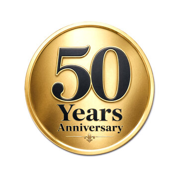 Golden fifty years anniversary emblem with elegant typography and decorative border design