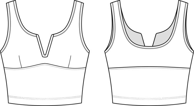 Sports Bra Crop Top Vneck Band Technical Fashion Flat Sketch