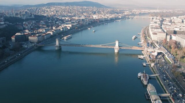 Aerial View of Szechenyi Chain Bridge in Budapest