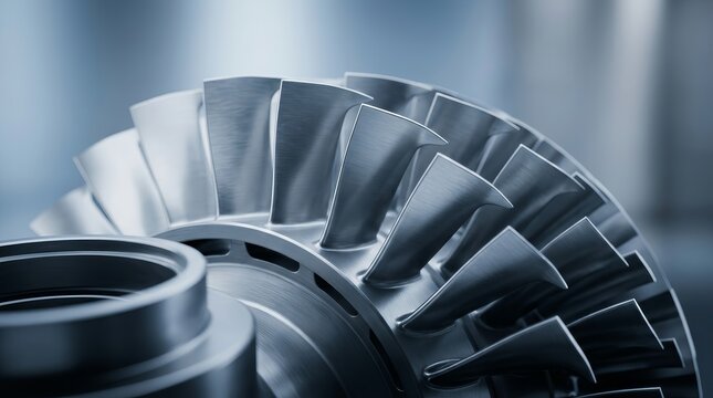 A detailed view of a 3D printed metal turbine part in a high-tech concept.