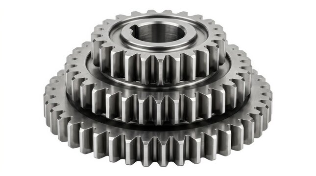 Stack of three varying sized gray metallic gears showing industrial precision.