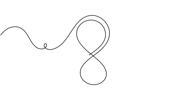 Animated date number eight sign continuous one line drawing moving on white background minimalist single art milestone related conceptual input symbol animation video