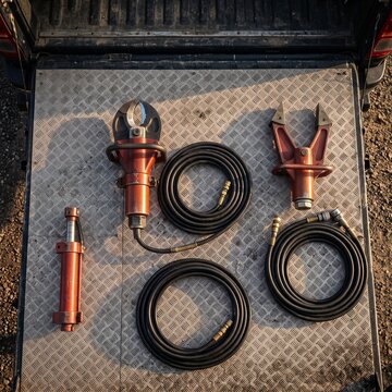 A rescue tool set laid out on a tailgate before an exercise