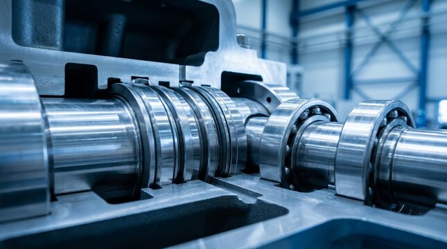 Close-up of a high pressure multistage pump compressor mechanism for oil and fuel.