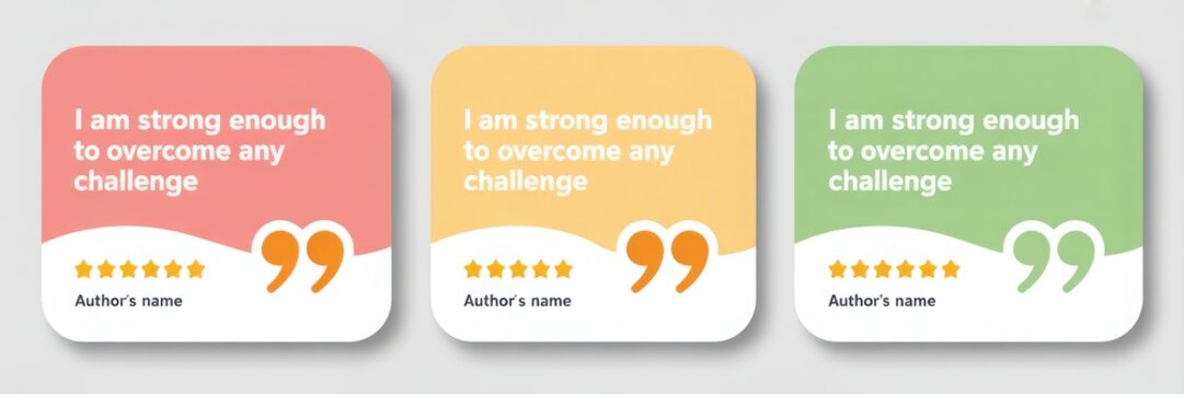 Three decorative square testimonial templates with star ratings and quotes