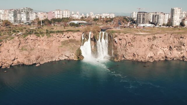 Aerial View of Lower Duden Waterfall in Antalya Turkey