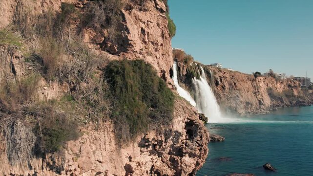 Lower Duden Waterfall aerial view in Antalya Turkey