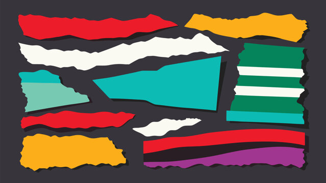 Colorful Torn Paper Collage Elements, Ripped Edge Scrapbook Shapes and Abstract Vector Set