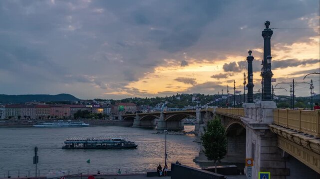 Evening clouds over the Dunabe river and Margit bridge. 