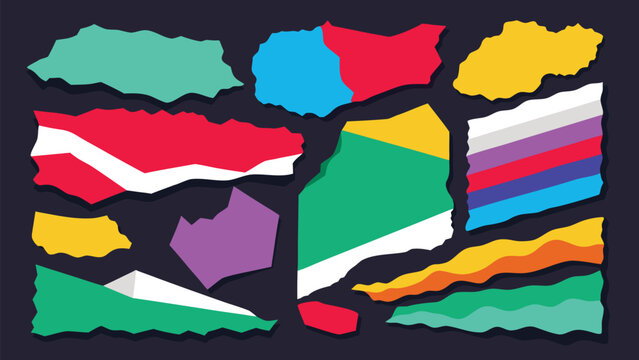 Colorful Torn Paper Collage Elements, Ripped Edge Scrapbook Shapes and Abstract Vector Set