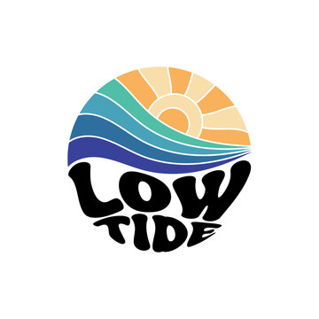 Low Tide. Sunshine Paradise Abstract Wave Good Vibes Vintage Print Design Isolated on White Background