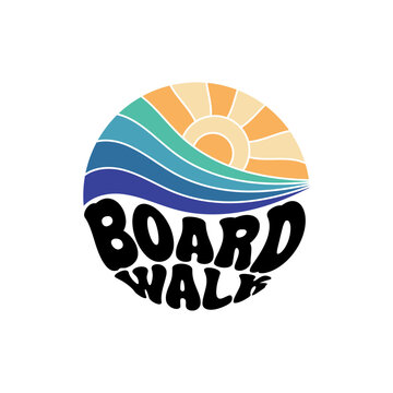 Boardwalk. Sunshine Paradise Abstract Wave Good Vibes Vintage Print Design Isolated on White Background