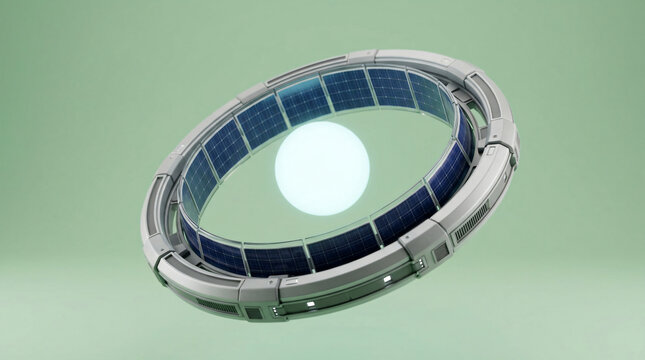 Futuristic solar energy collection ring concept | Advanced Dyson ring technology 3d render | Sustainable renewable energy of the future | Space station solar panel array design