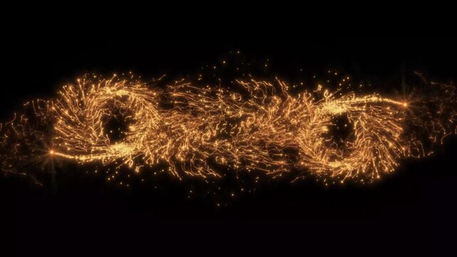 Golden star dust trail, sparkling flying particles, magical glitter stream, shining starlight effect, luxury fantasy glow, twinkling golden dust moving through space on black background. 4k animation