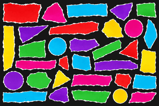 Colorful Torn Paper Collage Set with Irregular Scrapbook Shapes