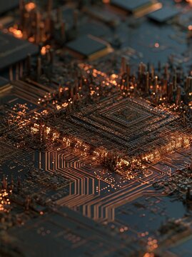 Close-up of a computer circuit board. the board is made up of various electronic components, including resistors, capacitors, and transistors.