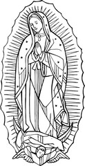 Fototapeta premium Our Lady of Guadalupe detailed geometric line art