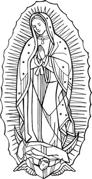 Our Lady of Guadalupe detailed geometric line art