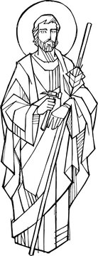 Saint Joseph holding carpentry tools line art